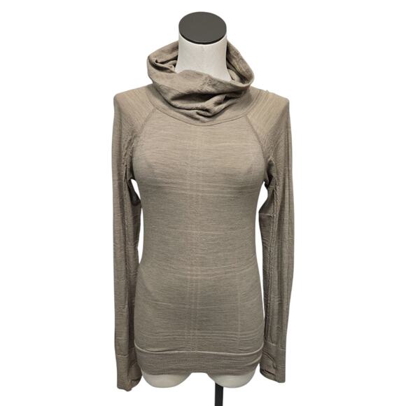 Athleta Womens Long Sleeve Top Size Medium Light‎ Brown Wool Blend Cable Knit - Picture 1 of 10
